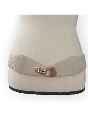 Daniel Friedman NY Bone Shoelace Braided Fabric Front Buckle Stretch Belt ML NWT